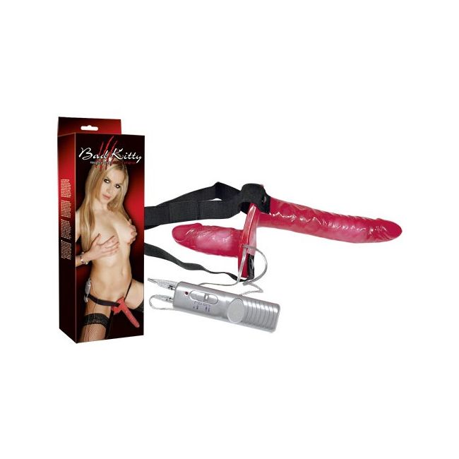 Strap On cu Vibratii Dublu - BadKitty